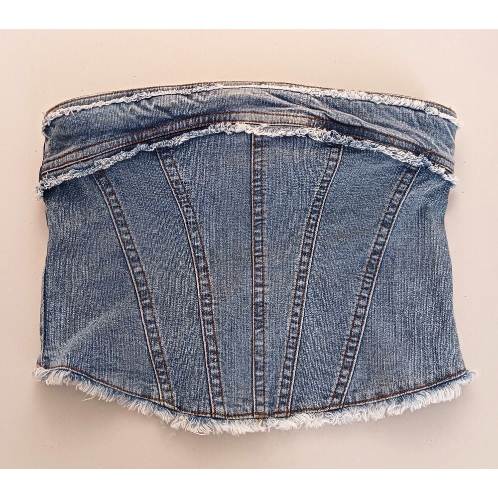 NWT Ecote Urban Outfitters Blue Denim Back Zip Corset Bandeau Top  XS